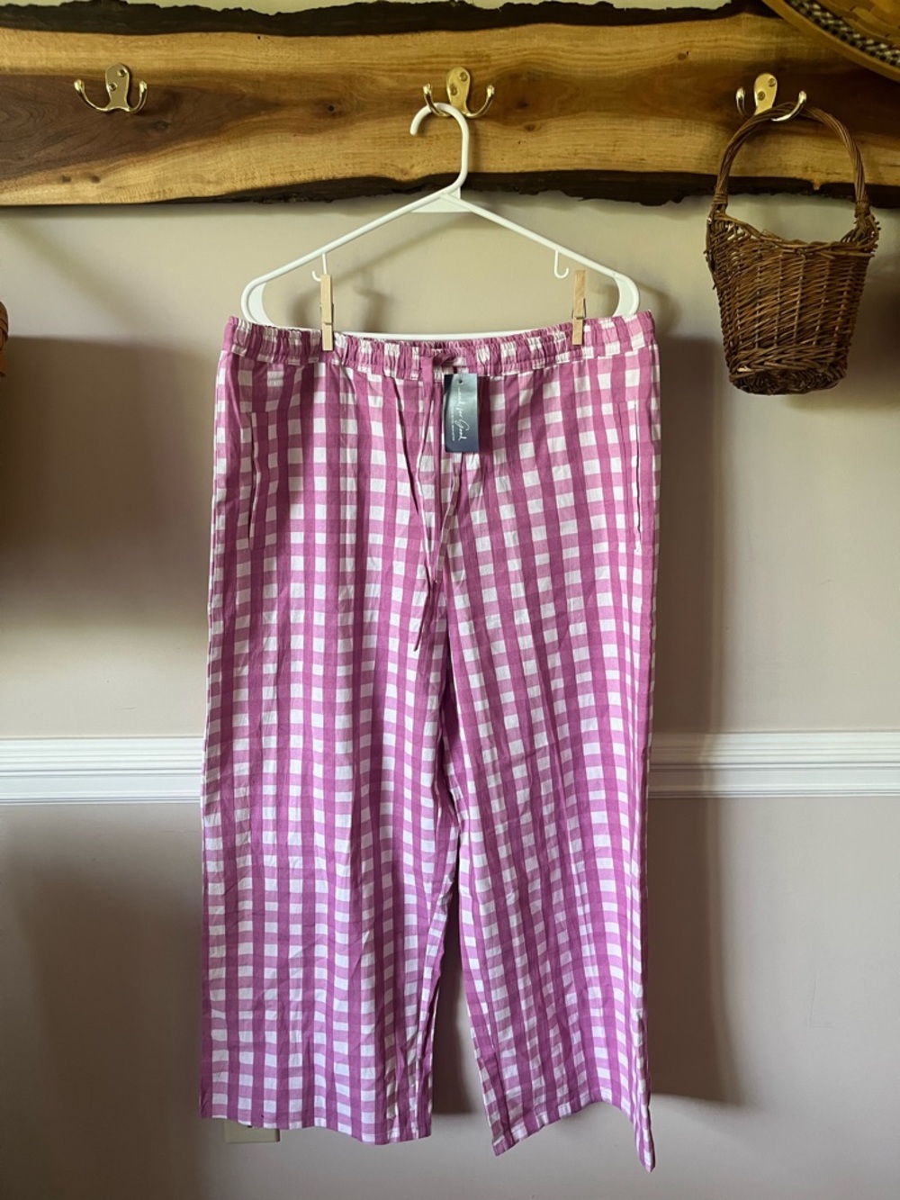 And For Good Sustainable Shore Pant – Pink & White Gingham Wide Leg L/XL